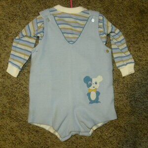 Baby Boy Size M (12-18 months) - Vintage 2-piece Blue Outfit by Beth Terrell